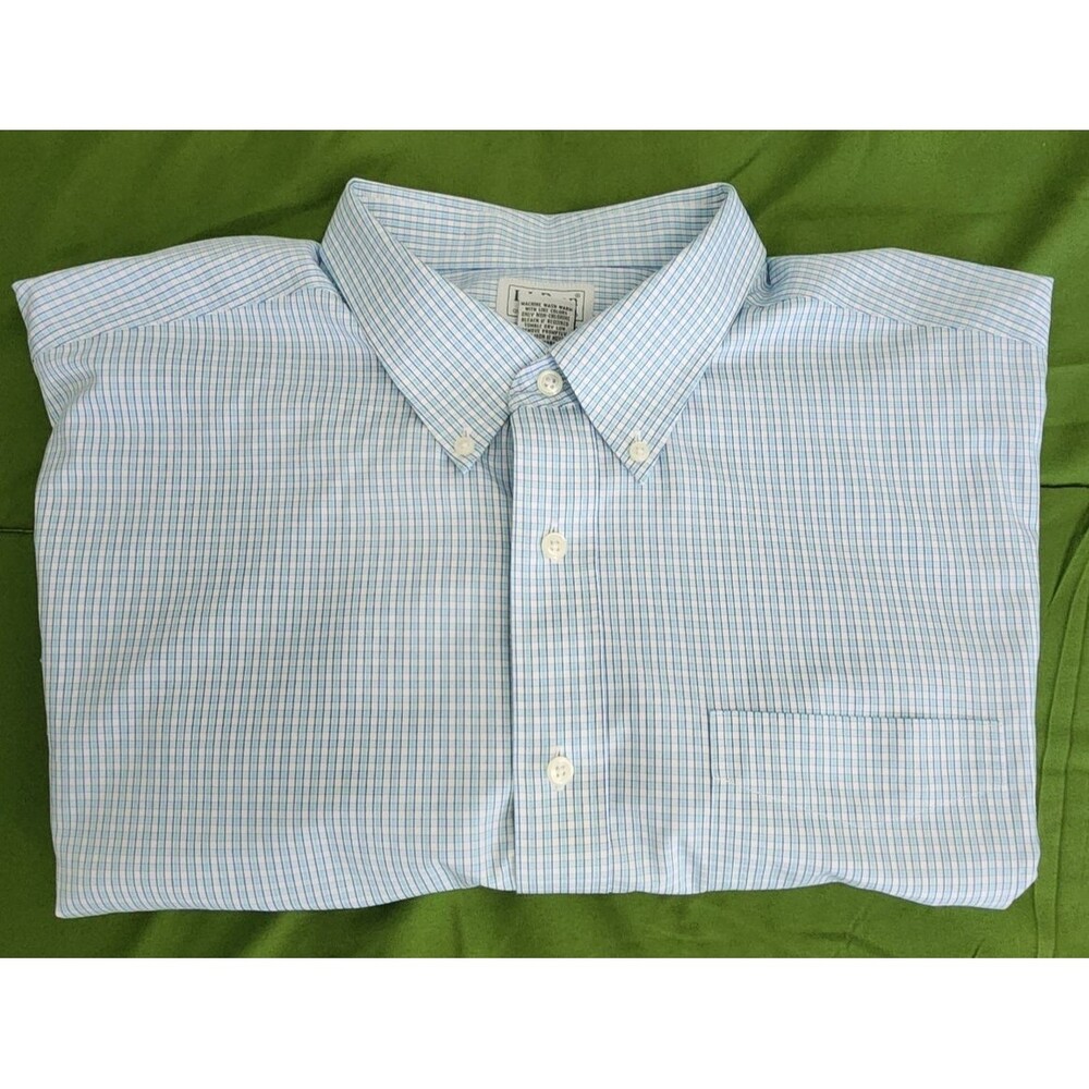 L.L. Bean Traditional Fit Blue Check Long Sleeve Men's Dress Shirt Size 18-33